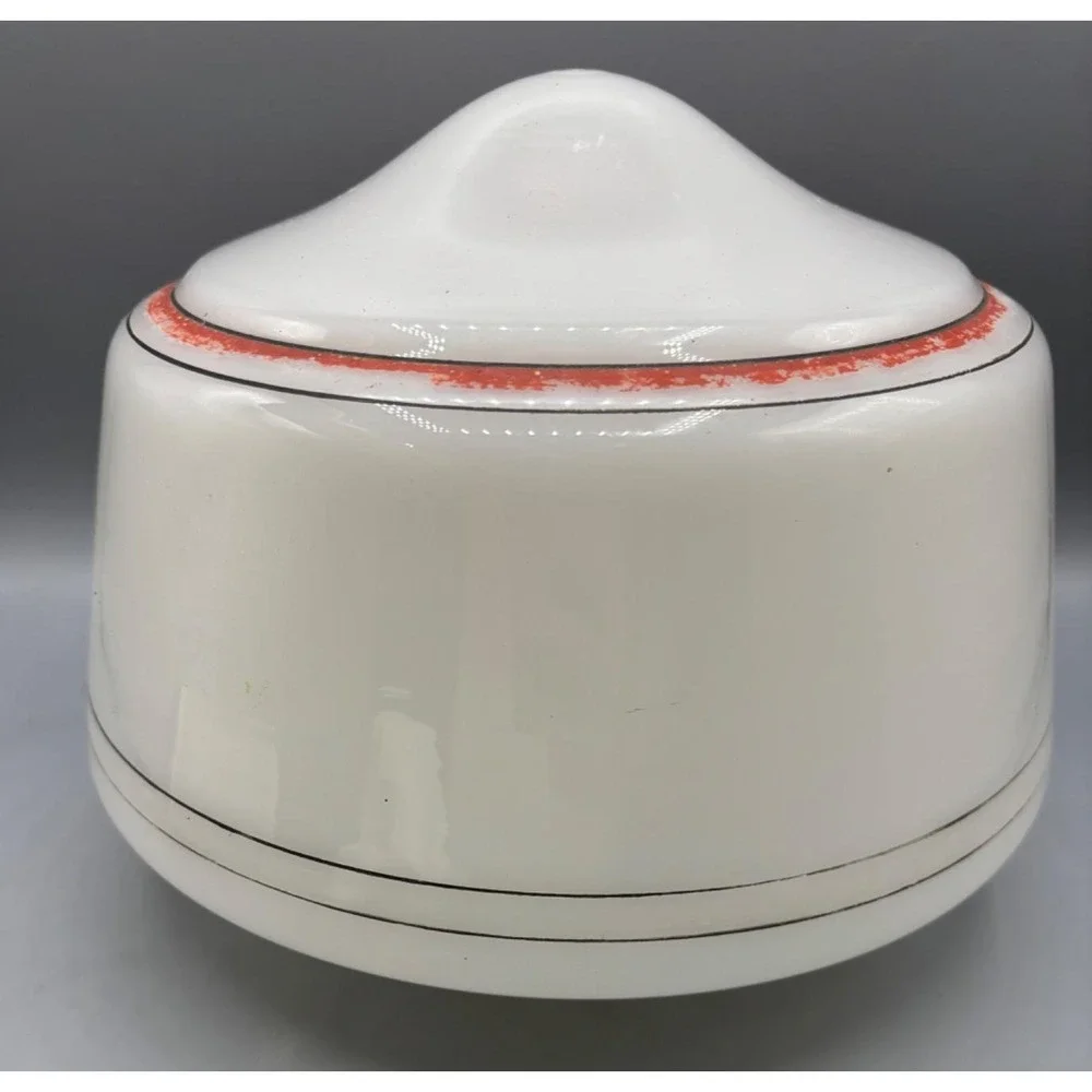 Vtg White Glass Ceiling Light Fixture Shade Red Stripe‎ Replacement Globe Lamp